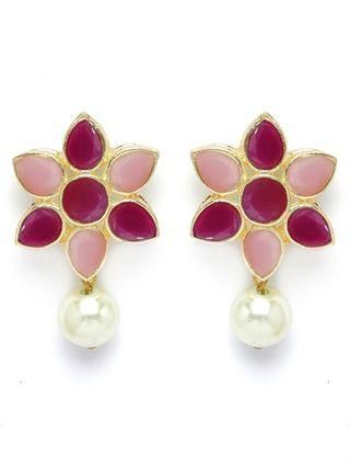 Karatcart Gold Plated Pearl Beaded Royal Pink and Baby Pink Kundan Stone Choker Necklace Set